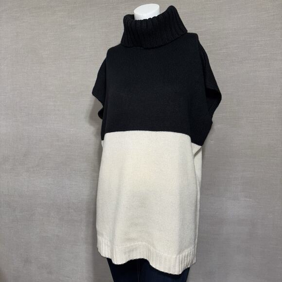 Ann Taylor Sleeveless Sweater Large Black Cream Merino Wool Cashmere Color Block - Picture 1 of 9